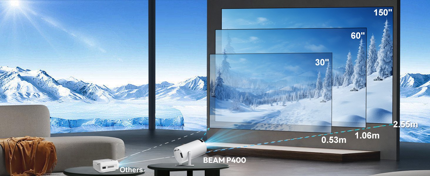 Beam P400 projector with auto keystone correction in action